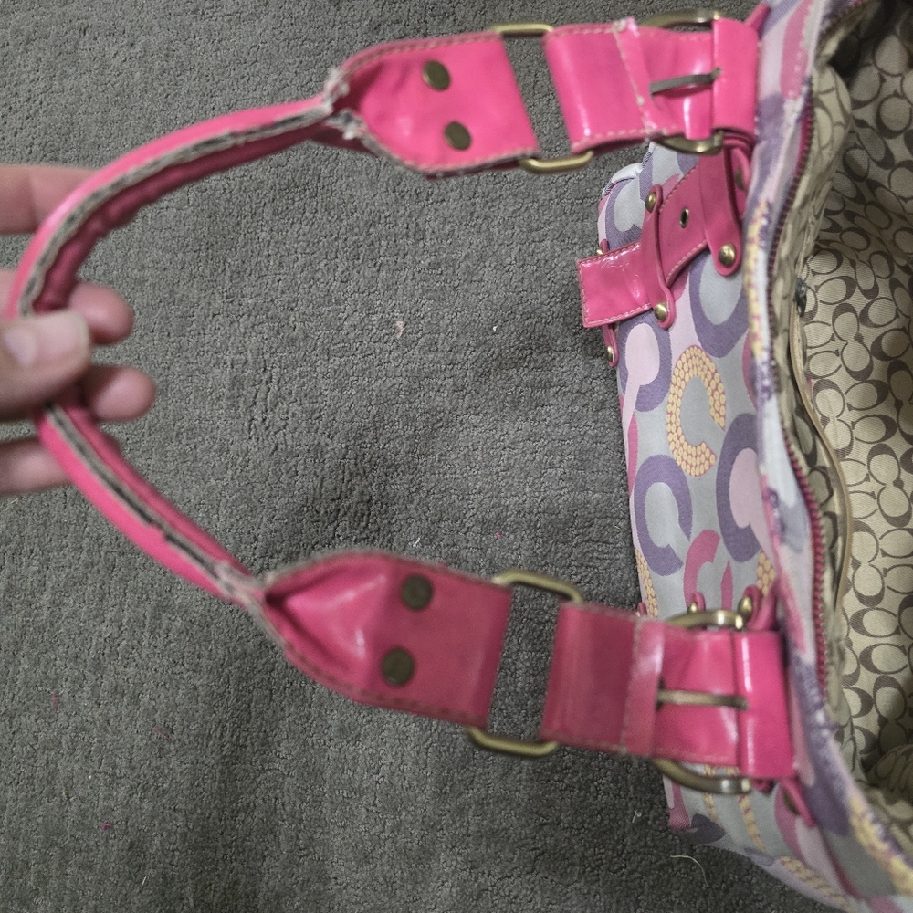 Vintage COACH Pink Patterned Tote Bag with Pink Trim - Picture 8 of 13